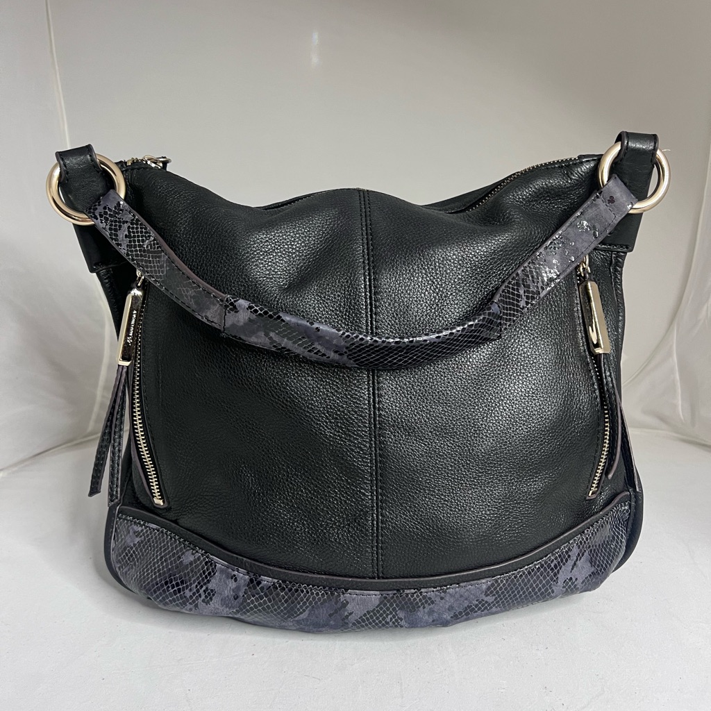 B. Makowsky Leather Hobo Zip Tote Shoulder Bag